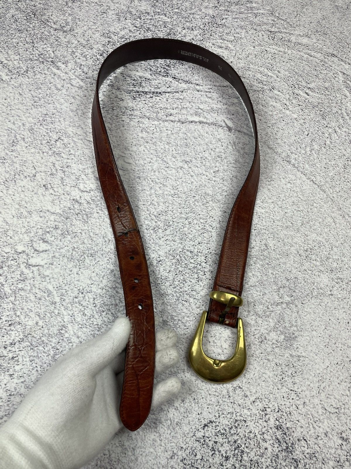 Jil Sander × Vintage Jil Sandre Leather Belt in Brown and Gold Buckle Size ONE SIZE - 12 Thumbnail