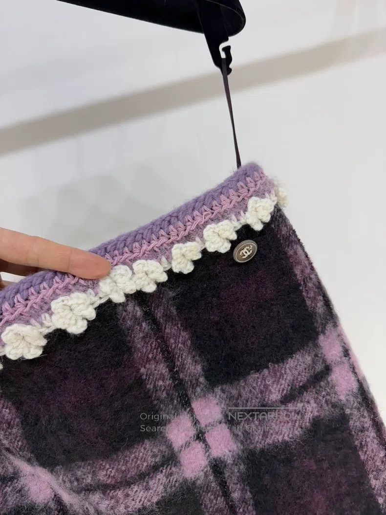 Chanel Chanel 24A Craft Workshop Series Lace Purple Plaid Skirt Size 24" / US 00 / IT 34 - 3 Thumbnail