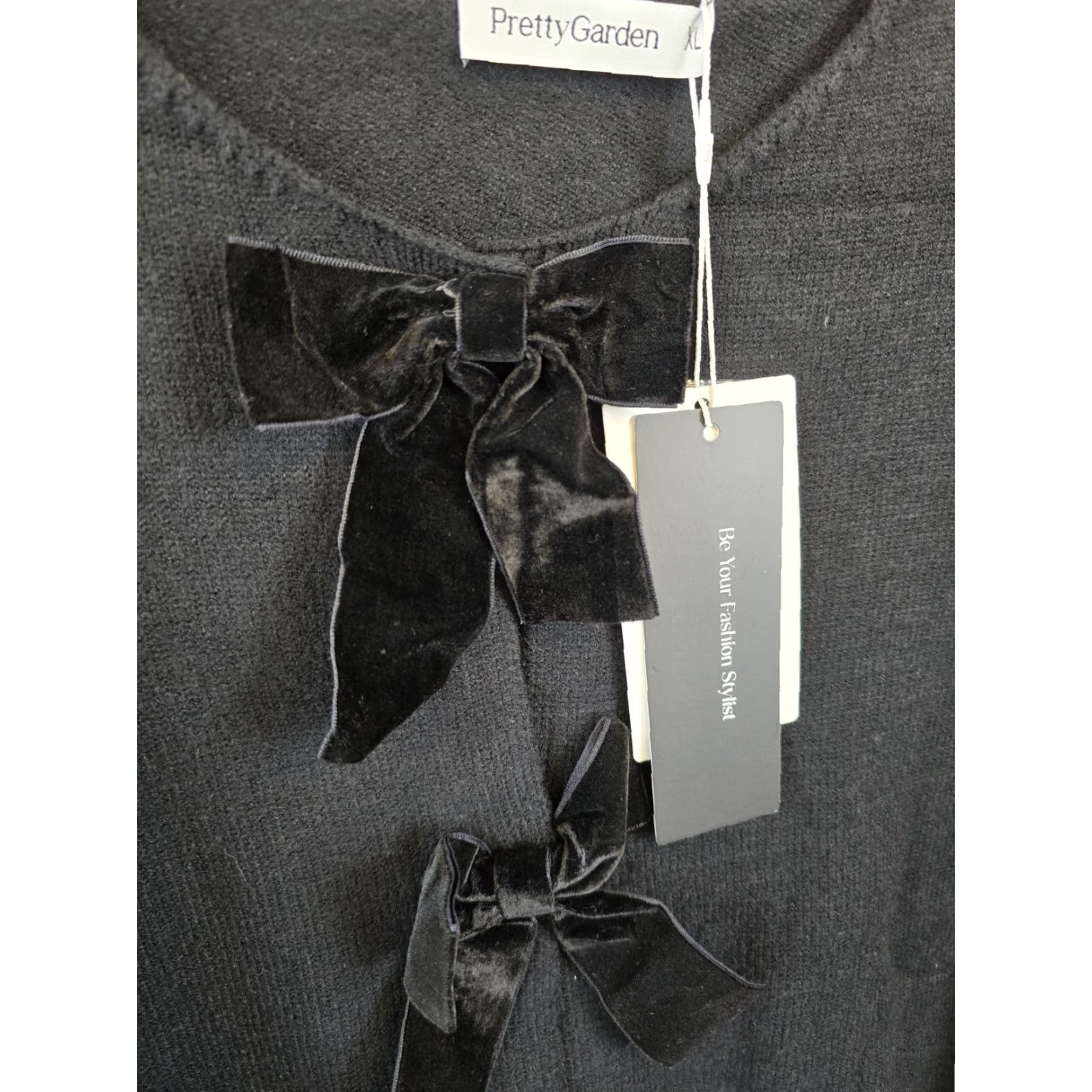 Vintage PrettyGarden Cardigan Sweater - Bow Tie Front Long Sleeve - Sz XL - Black - Women’s Clothing Size XL / US 12-14 / IT 48-50 - 3 Thumbnail