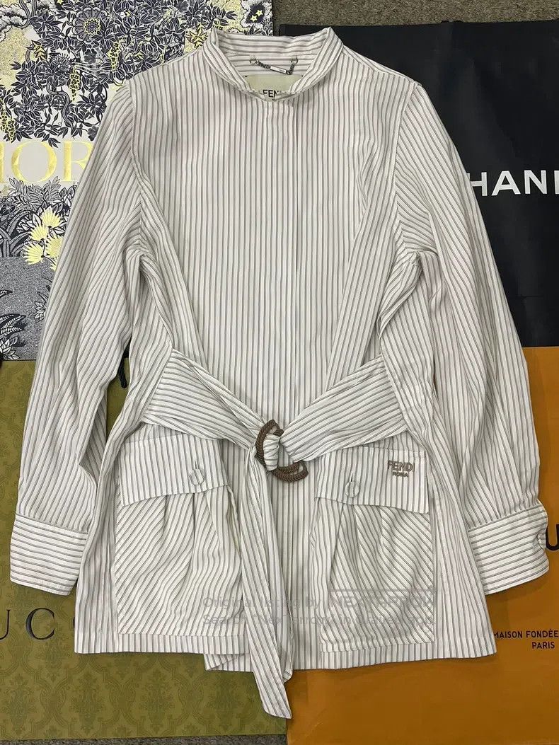 Fendi Fendi 25 Model White Striped Shirt Windbreaker Size XXS / US 00 / IT 34 - 1 Thumbnail