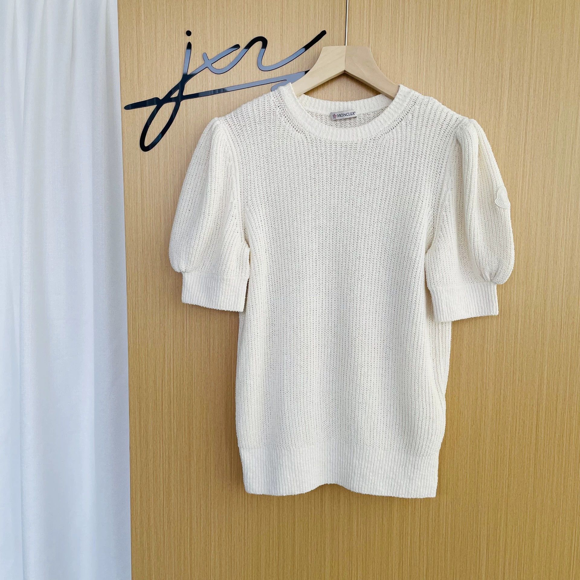 Moncler Moncler Puff Sleeve Knit Crew Neck Short Top Women's White S Size S / US 4 / IT 40 - 1 Thumbnail