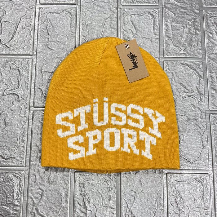 Vintage Stussy Sport Jacquard Skull Cap Yellow | Grailed