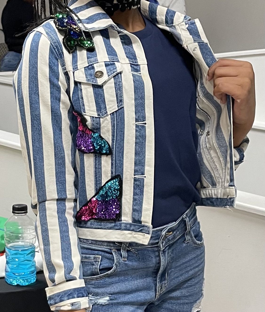 Forever 21 Forever 21 Striped Denim Jacket Size S / US 4 / IT 40 - 1 Thumbnail