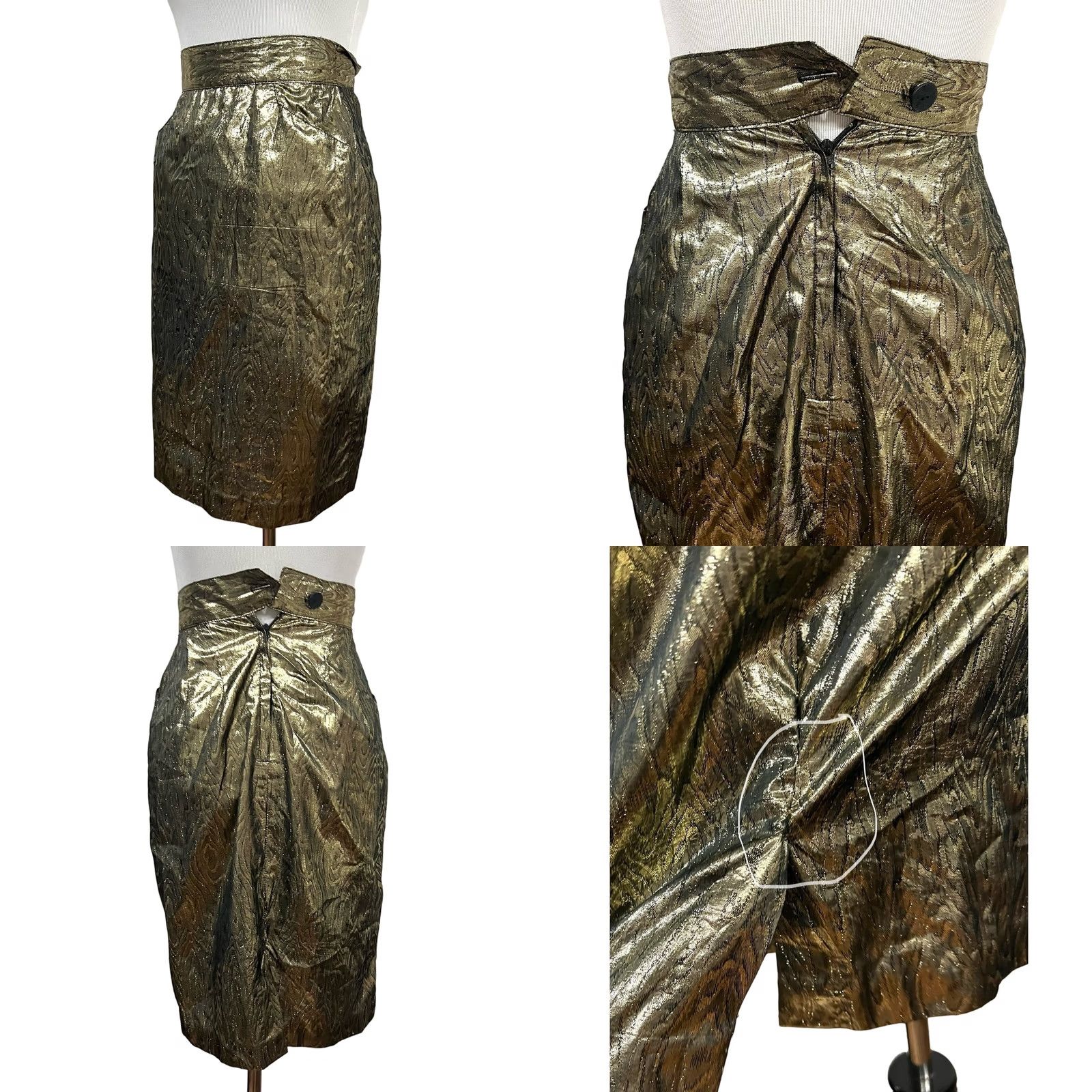 Vintage VINTAGE Gene Ewing BIS Gold Lame Skirt Suit Set Women's XS 1980s New Wave Metallic Shiny Rayon Lame Size 26" / US 2 / IT 38 - 8 Thumbnail