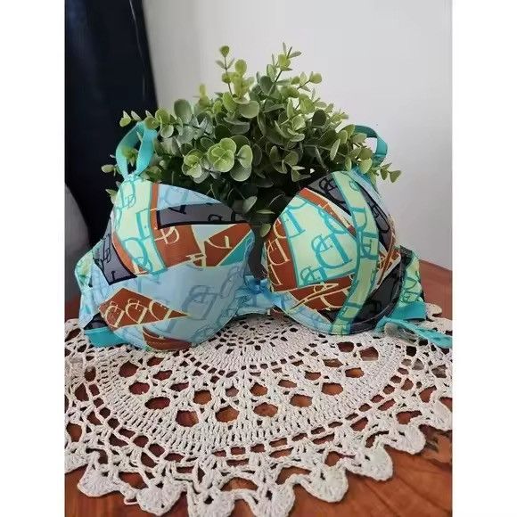 Other Push Up Bra Padded Underwire Aqua Blue Brown Print Design Size ONE SIZE - 1 Thumbnail