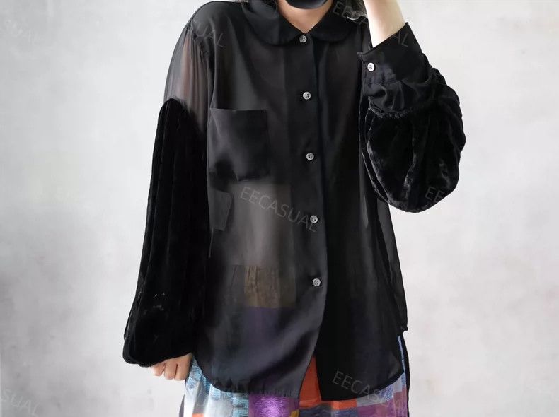 Comme des Garcons Comme Des Garcons Black Velvet Shirt with Lantern Sleeves Size M / US 6-8 / IT 42-44 - 3 Thumbnail