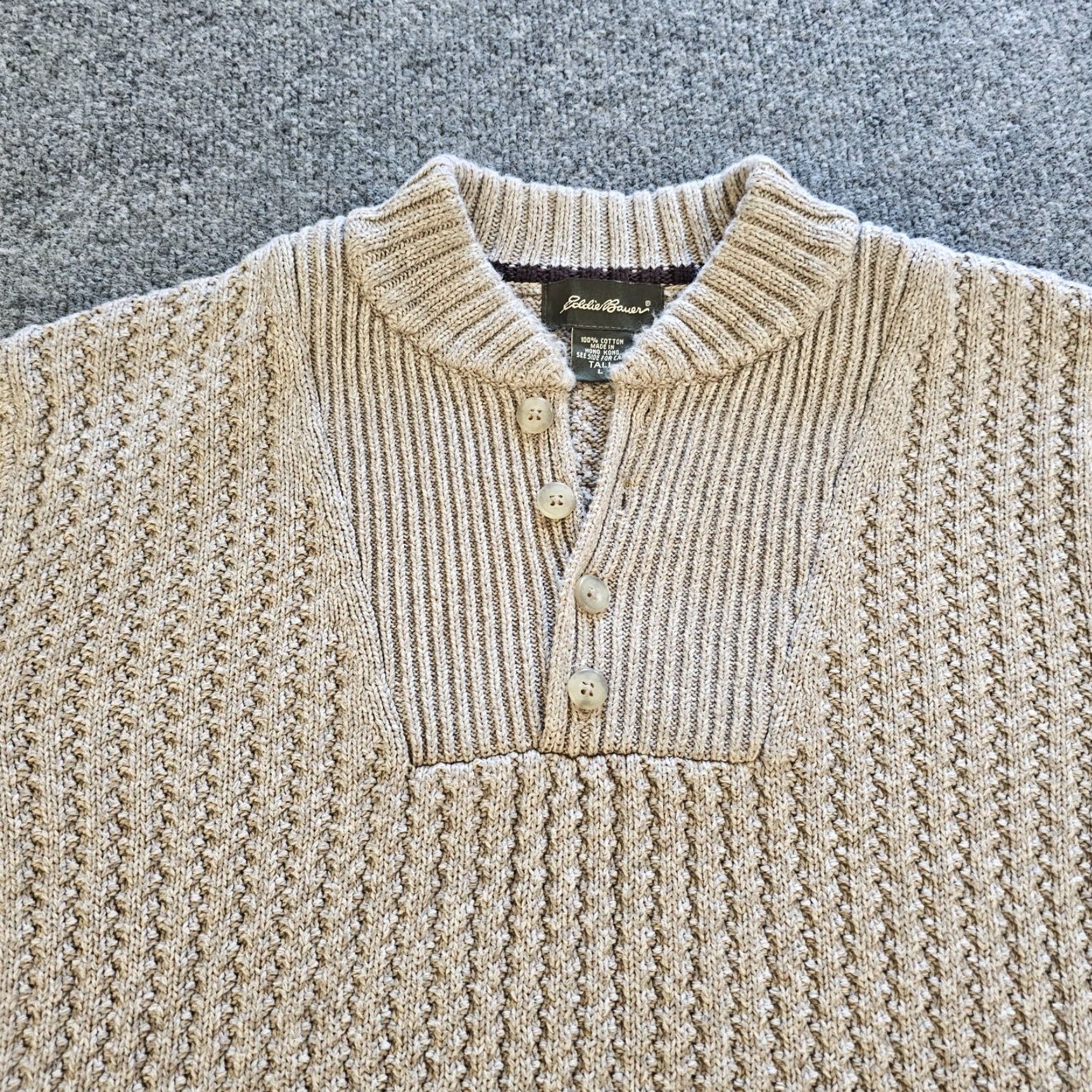 Eddie Bauer VINTAGE Eddie Bauer Sweater Mens Large Tall Beige Ribbed Knit Long Sleeve Henley Size US L / EU 52-54 / 3 - 2 Thumbnail