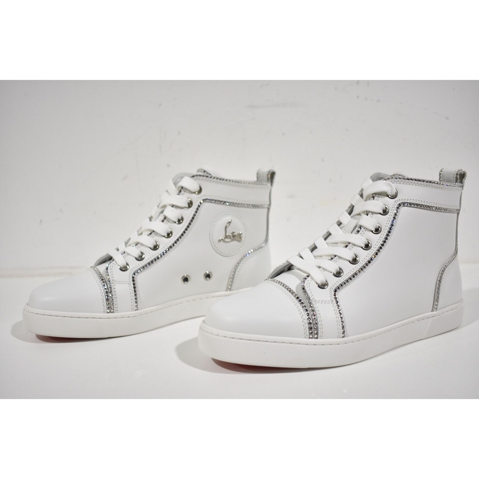 Christian Louboutin Louis Bordo Strass White Leather Flat High Top Sneaker 37 Size US 7 / IT 37 - 7 Thumbnail