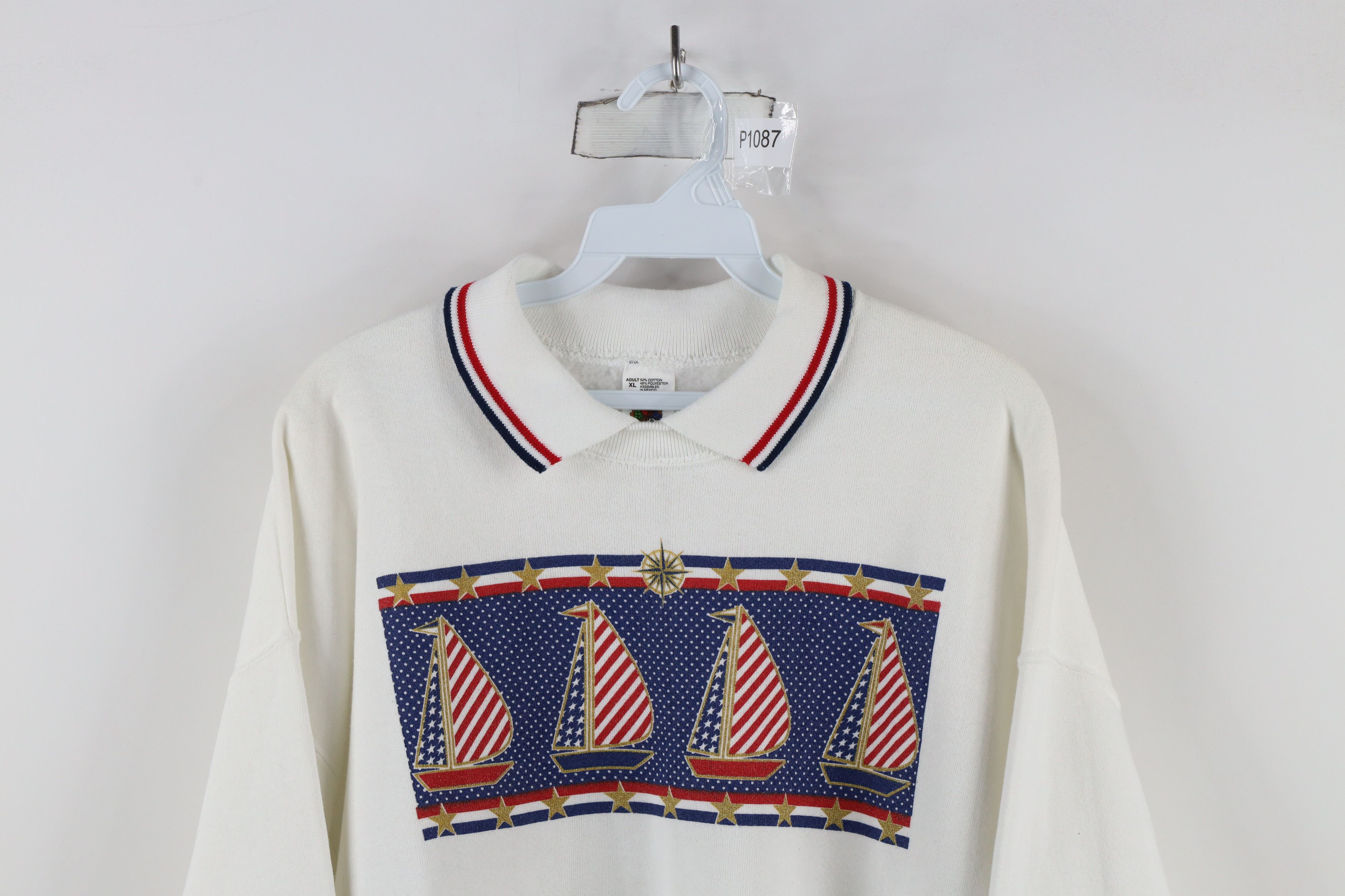 Vintage Vintage 90s Streetwear Sailboat Collared Sweatshirt USA Size XL / US 12-14 / IT 48-50 - 2 Thumbnail