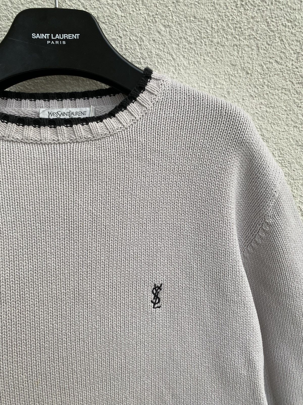 image of Vintage x YVES Saint Laurent Beige YSL Sweater Knit in Beige Black, Men's (Size Small)
