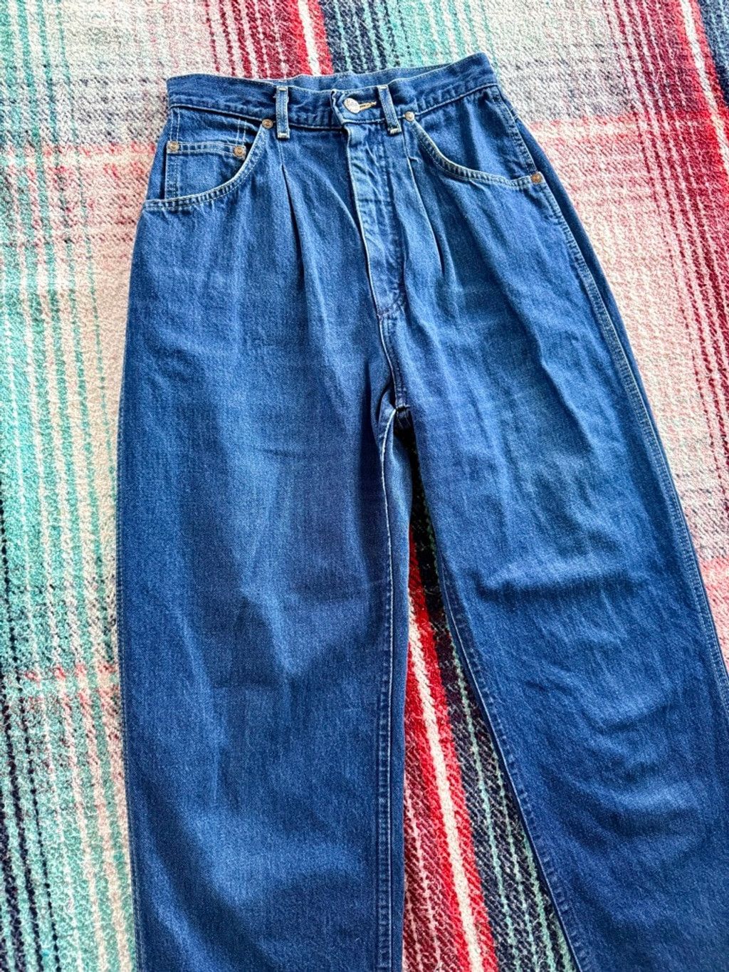 Lee 70s Lee Pleated Tapered Medium Wash Jeans 25x29 Size 25" / US 0 / IT 36 - 2 Thumbnail