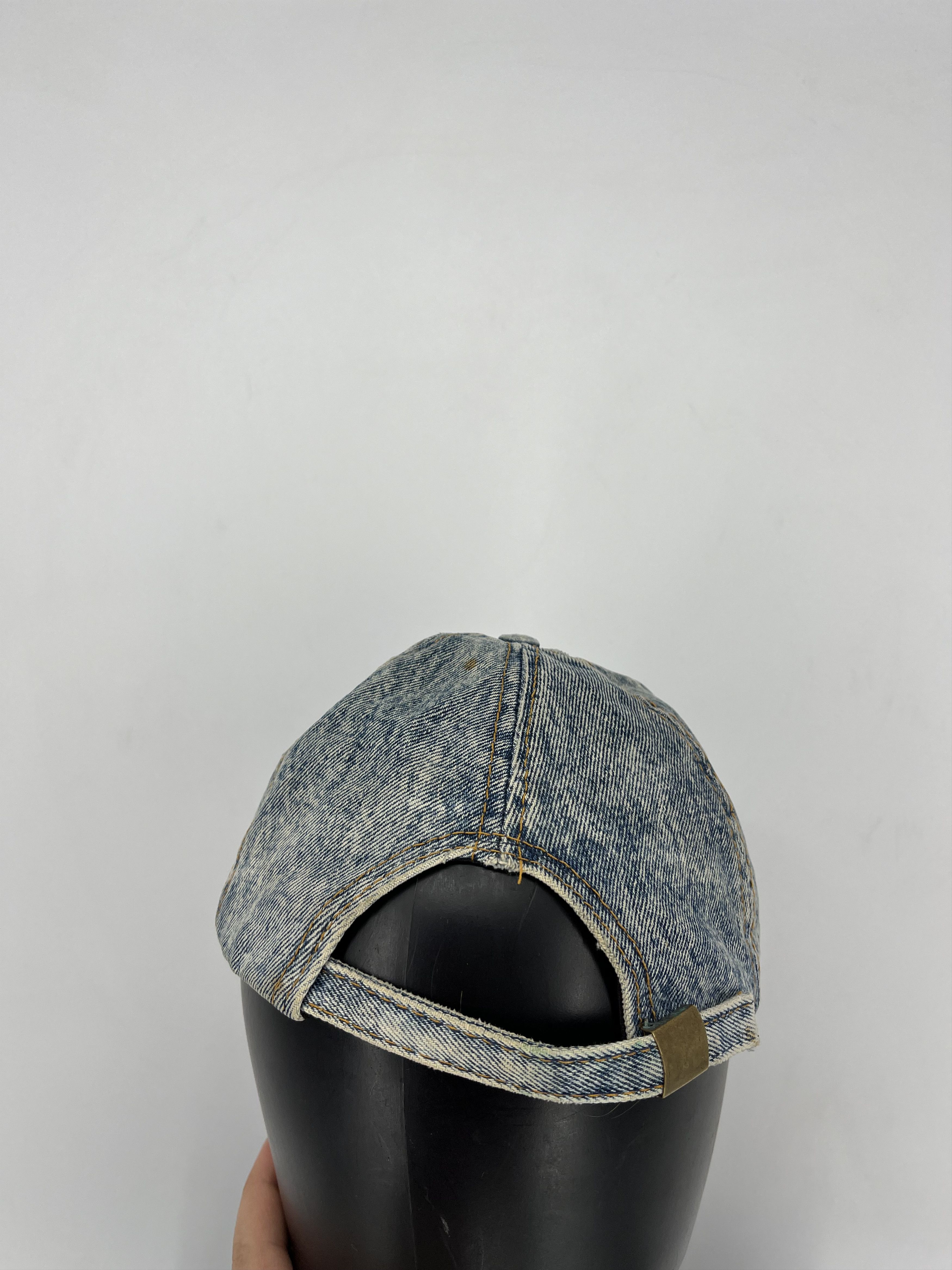 Levi's 80s Levis Denim Trucker Hat Leather Patch Strap Back Foam Size ONE SIZE - 4 Thumbnail