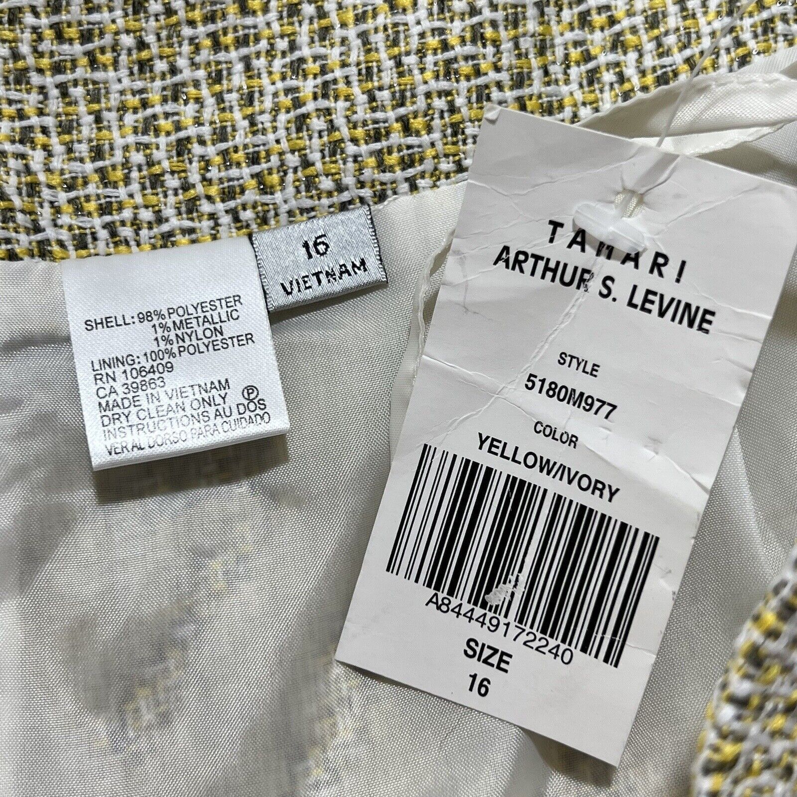 Other Tahari 16 Straight Pencil Skirt Yellow Glitter Sparkle Lined Size 38" / US 16 / IT 52 - 4 Thumbnail