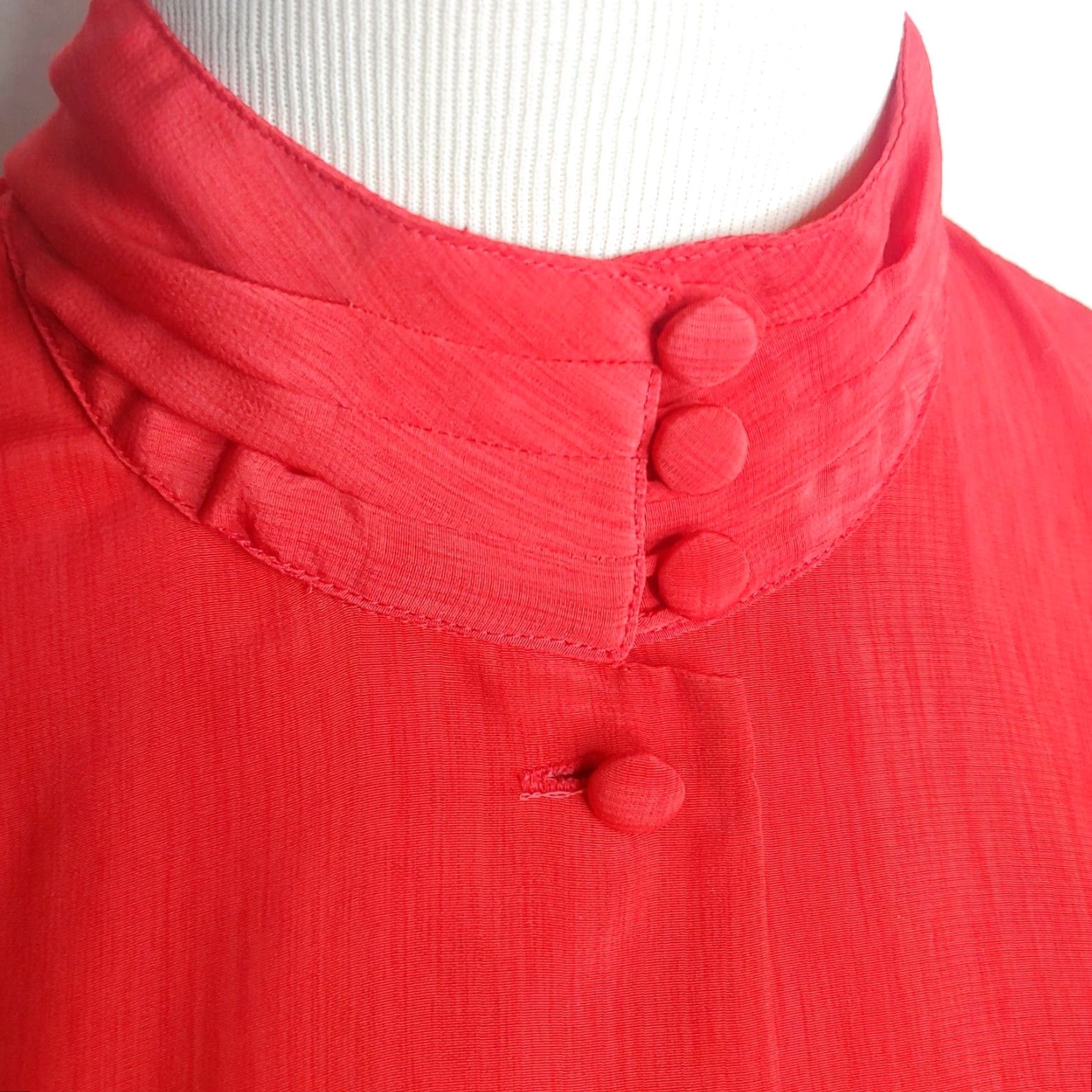 Vintage VINTAGE KB Lawrence Womens Blouse High Neck Red 16 Secretary Shirt Women Size XXL / US 16-18 / IT 52-54 - 2 Thumbnail