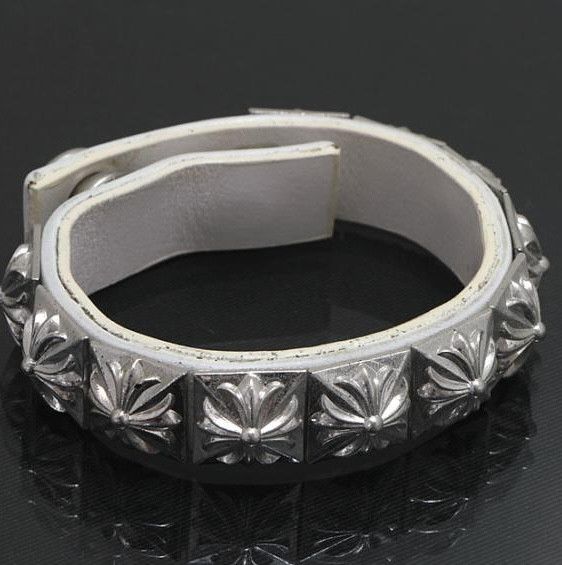 image of Chrome Hearts Pyramid Studded Bracelet in White, Men's