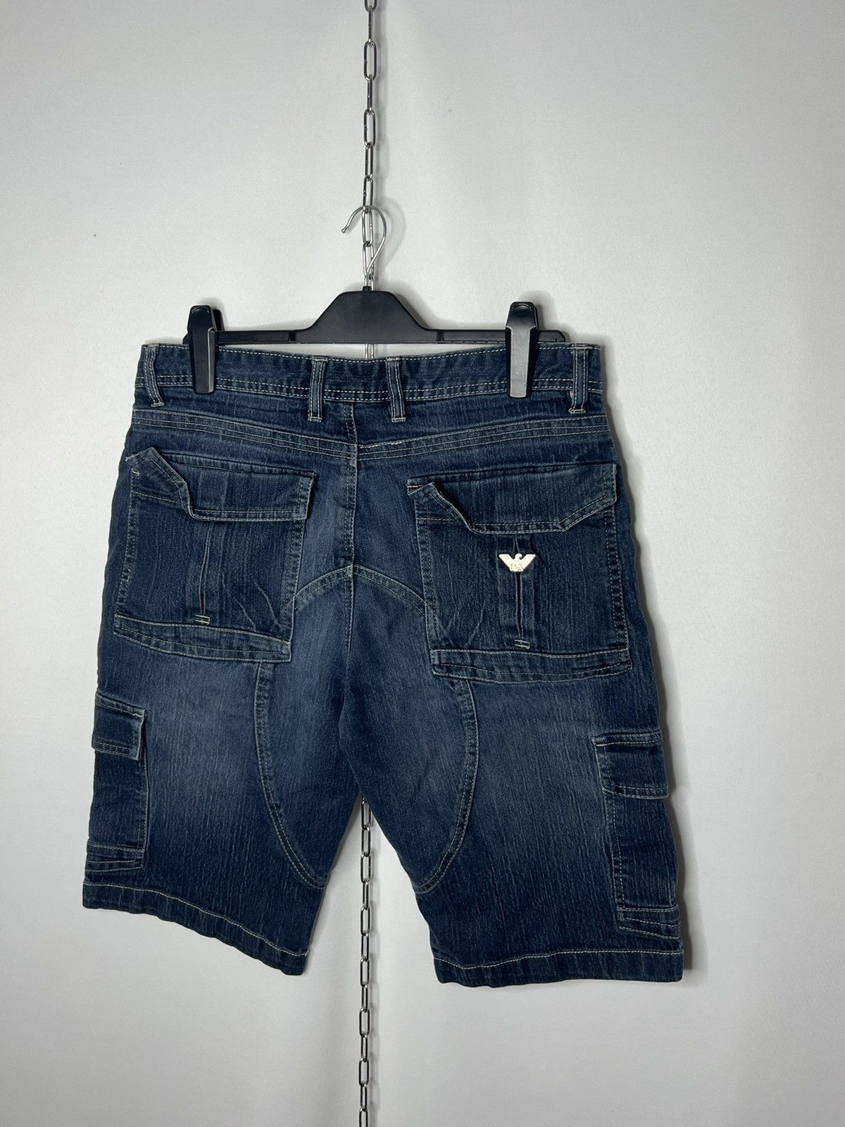 Vintage Armani Jeans Metal Logo Denim Shorts Multipocket