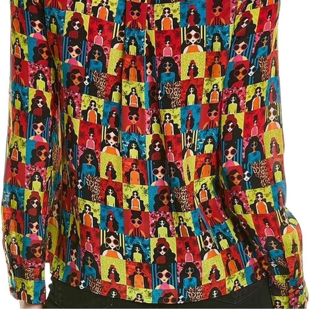 Alice + Olivia ALICE + OLIVIA WILLA CHECKERED GRAPHIC SILK BUTTON UP SHIRT Size XS / US 0-2 / IT 36-38 - 9 Thumbnail