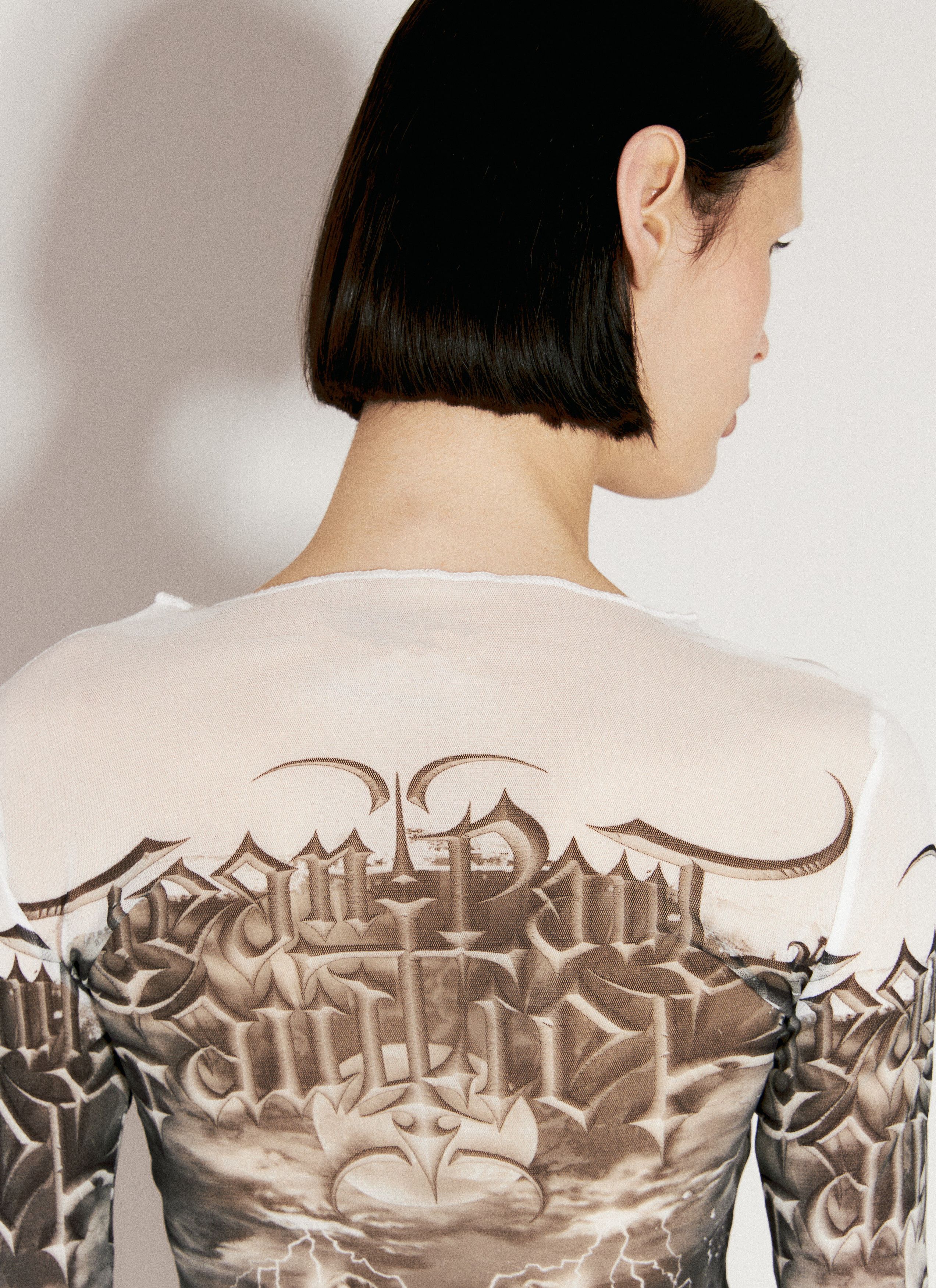 Jean Paul Gaultier o1tko10526 L/S Diablo-printed Mesh Top in Black/White Size S / US 4 / IT 40 - 5 Thumbnail