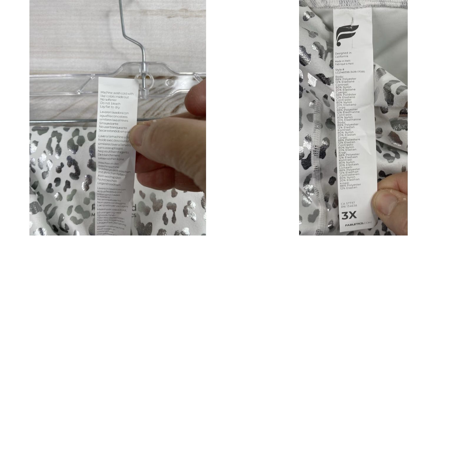 Fabletics Fabletics Leggings Cropped 3X White Silver Animal Print Metallic PowerHold Skiny Activewear Womens Shiny Size 40" / US 18 - 8 Thumbnail