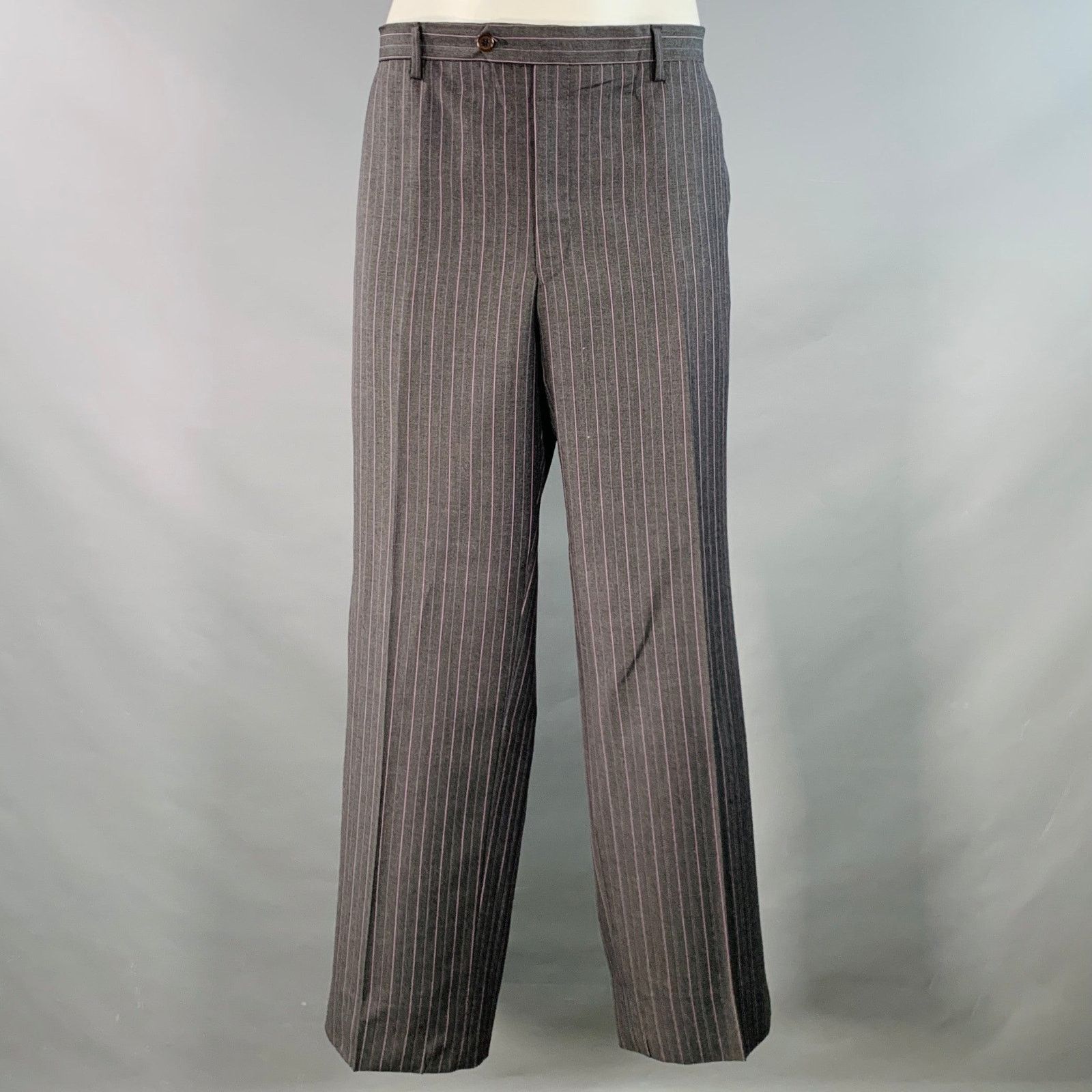 Paul Smith Westbourne Regular Grey Purple Pinstripe Wool Notch Lapel Size 46R - 5 Thumbnail