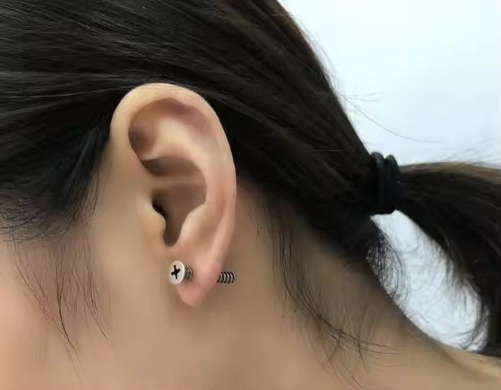 Sterling Silver 925 Sterling Silver Punk Hiphop Style Screw Stud Earrings Size ONE SIZE - 6 Thumbnail