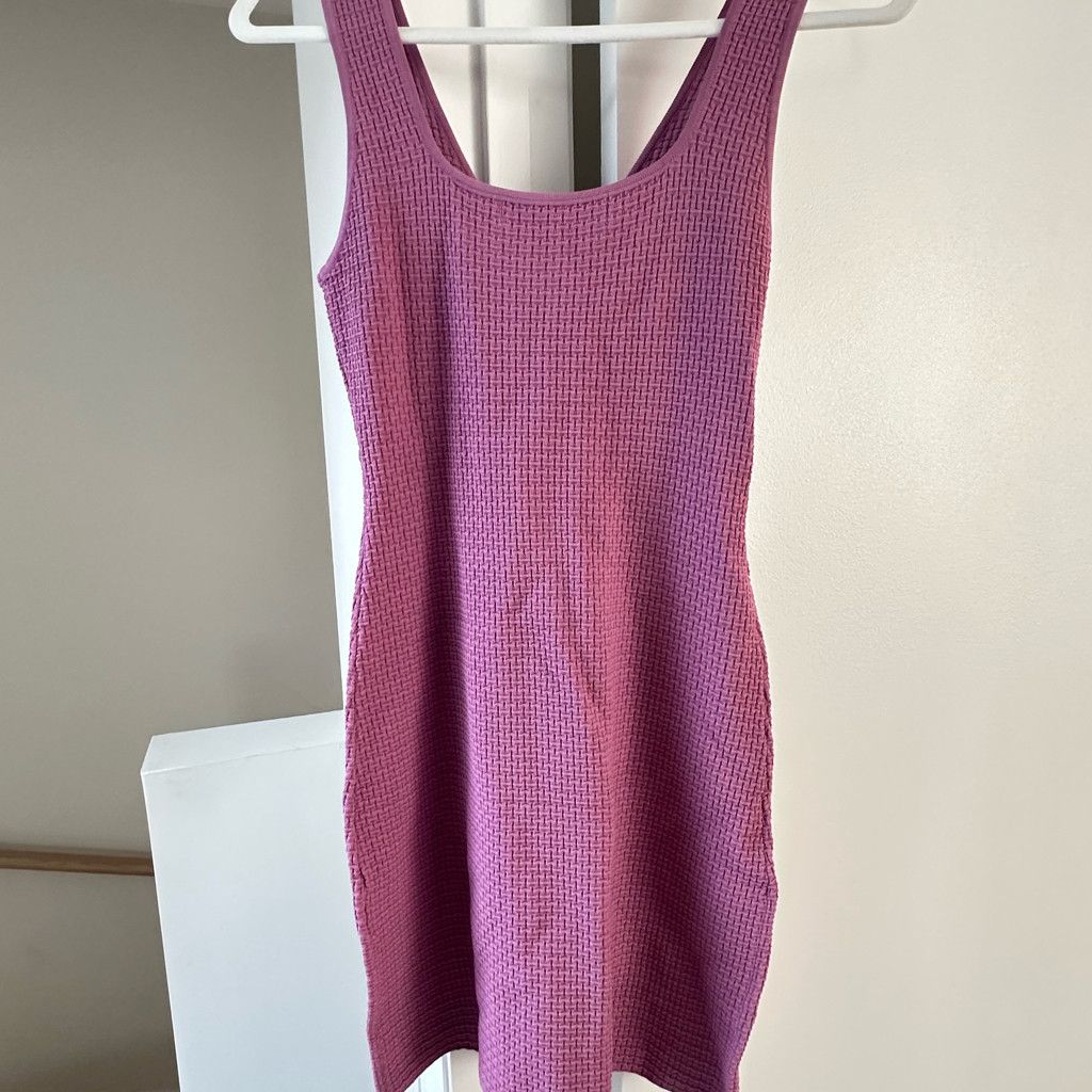 WISDOM Mauve Twist-Front Waffle Knit Bodycon Mini Dress Size L / US 10 / IT 46 - 6 Thumbnail