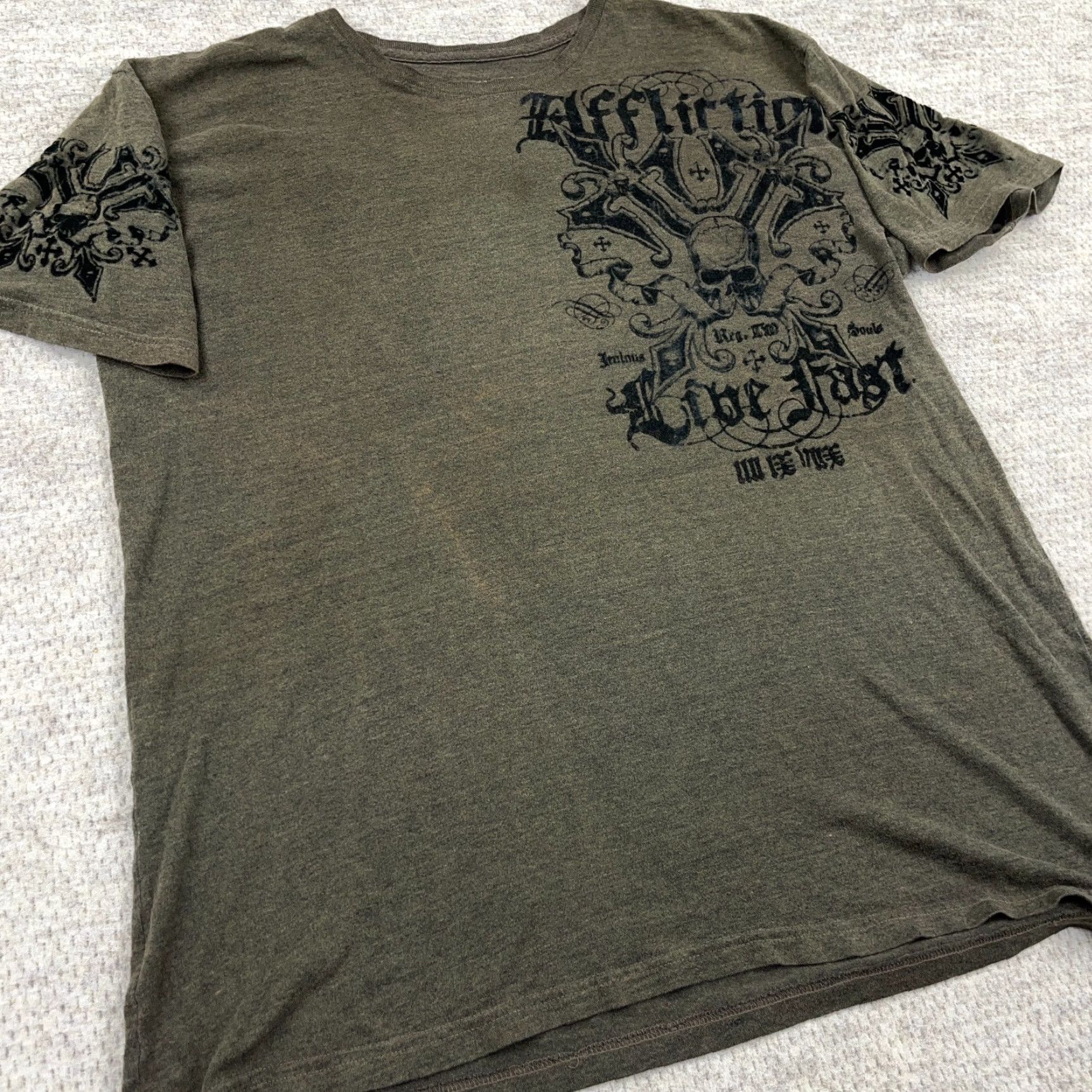 Affliction Affliction Shirt Men 2XL Olive Green Live Fast MMA Skull Wings Retro Faded Tee Size US XXL / EU 58 / 5 - 5 Thumbnail