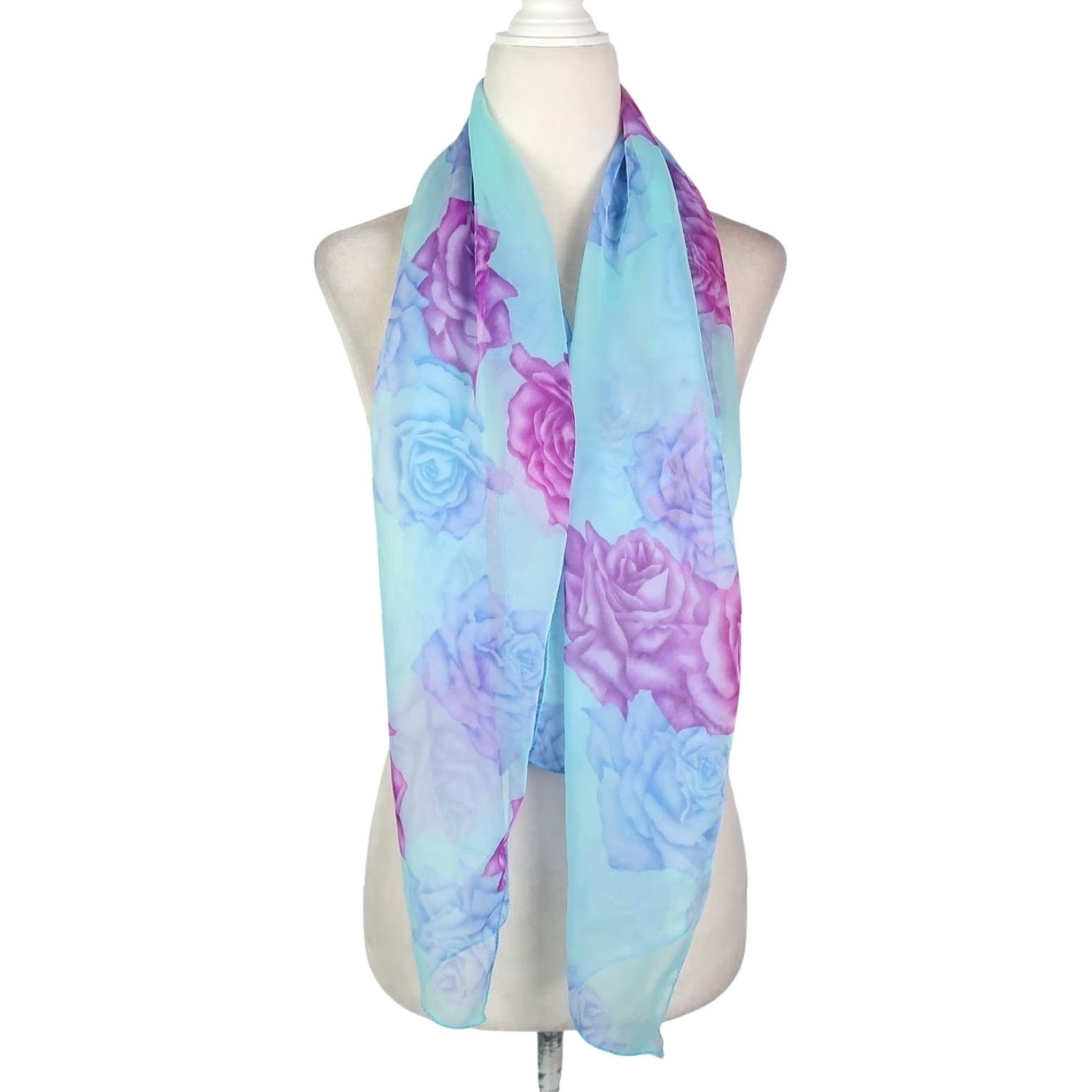Vintage VINTAGE Scarf Rectangle Scarf Floral Rose Print Y2K Light Blue Purple Bohemian 90s Women Girls (as applicable) Size ONE SIZE - 2 Thumbnail