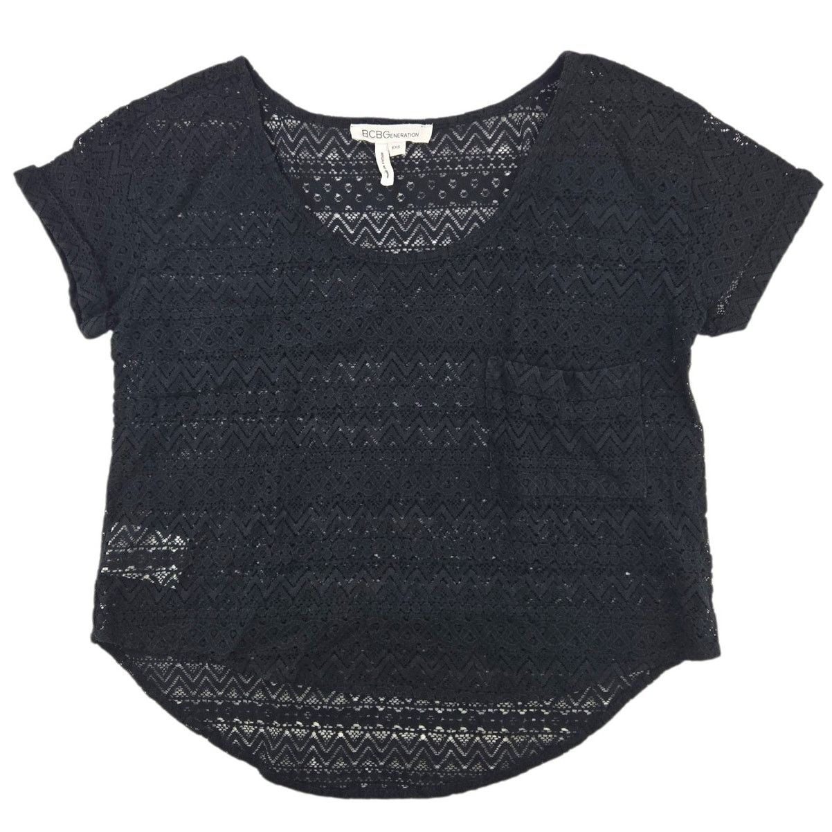 BCBGeneration BCBGeneration | Black Lace Short Sleeve Shirt | Size XXS Size XXS / US 00 / IT 34 - 1 Thumbnail