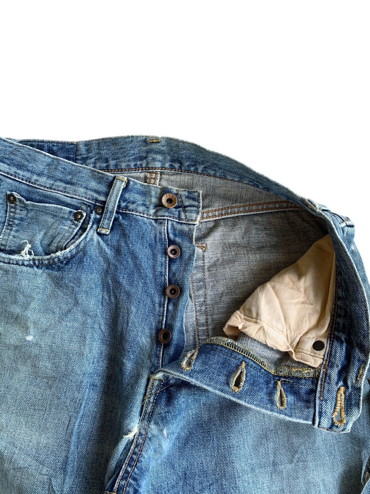 Edwin × Kapital × Vintage VINTAGE EDWIN SELVEDGE 505X BUTTON FLY DISTRESSED DENIM Size US 30 / EU 46 - 14 Thumbnail