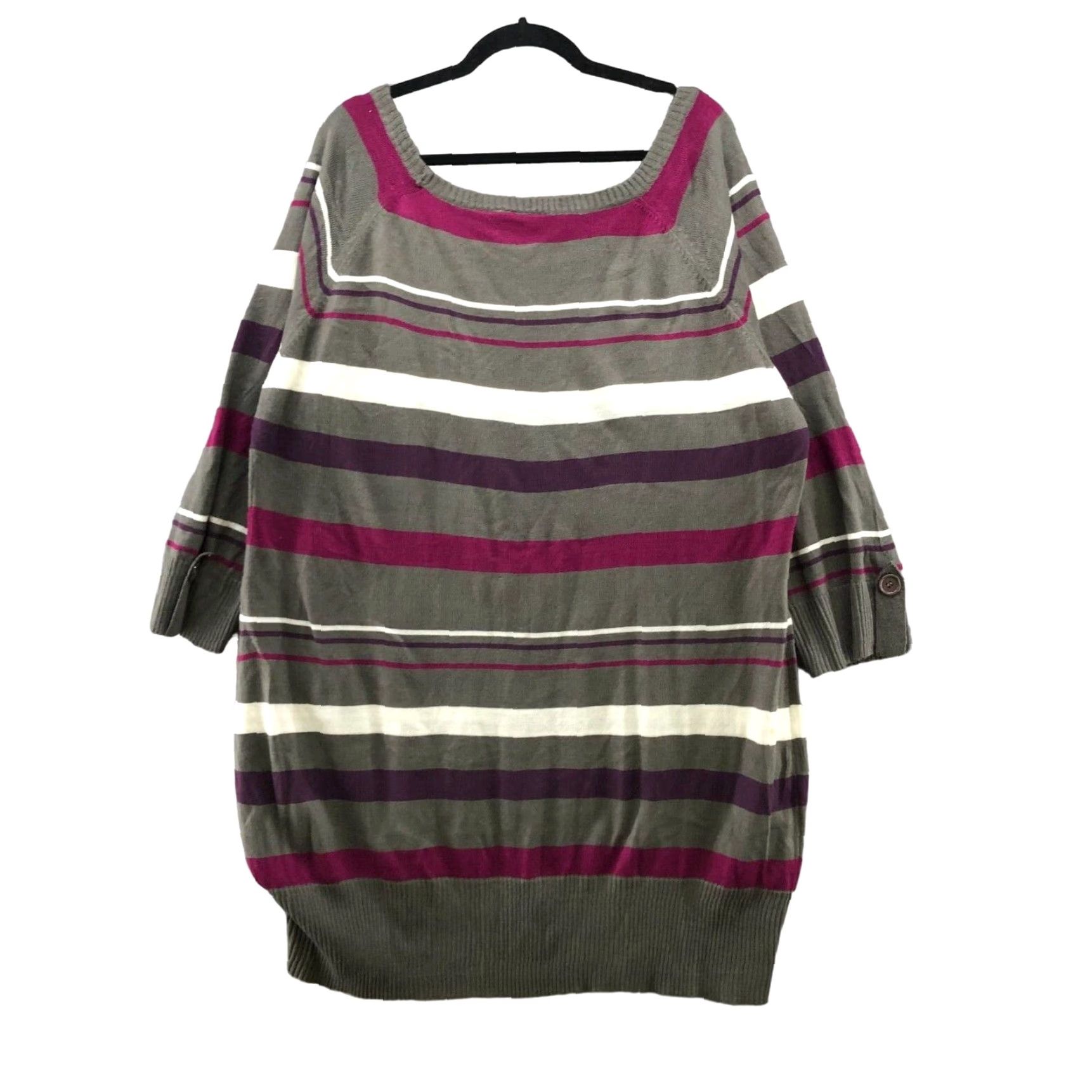 Vintage VINTAGE Extra Touch Plus Size 3X Gray Striped Pullover Tunic Sweater Long Sleeve Square Neck Womens Size XXL / US 16-18 / IT 52-54 - 2 Thumbnail