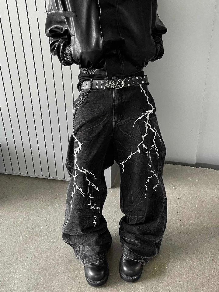 Japanese Brand × Jean Lightning Embroidered Casual Jeans Size US 33 - 1 Thumbnail