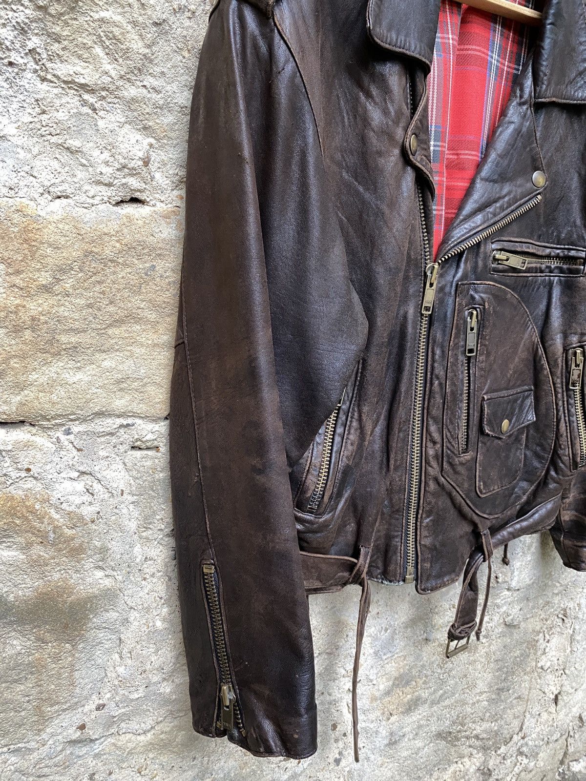 Vintage Vintage D-Pocket Motorcycle Distressed Leather Biker Jacket Size US L / EU 52-54 / 3 - 11 Thumbnail