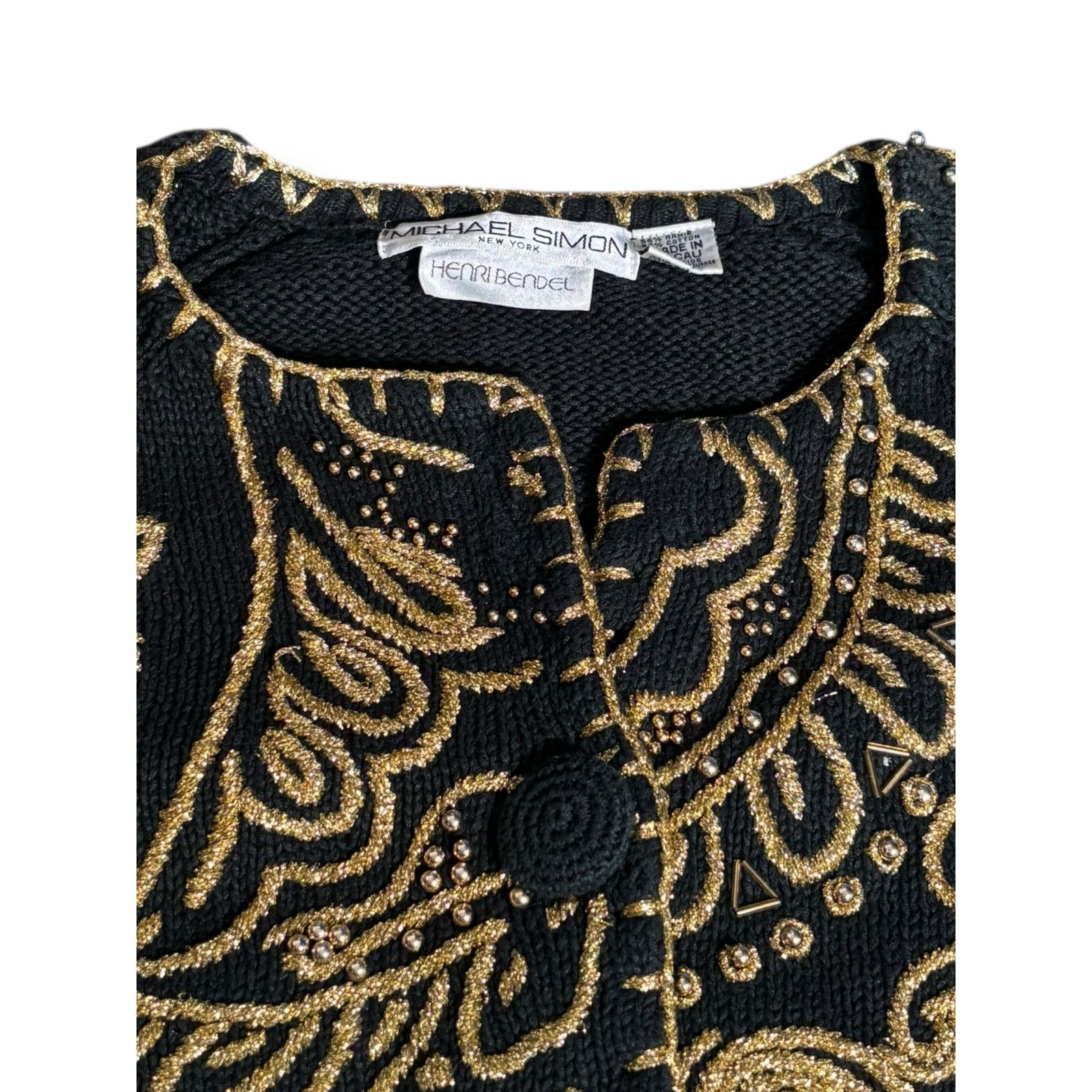 Henri Bendel Vintage 90s Michael Simon Henri Bendel Black Gold Cardigan Size L / US 10 / IT 46 - 2 Thumbnail