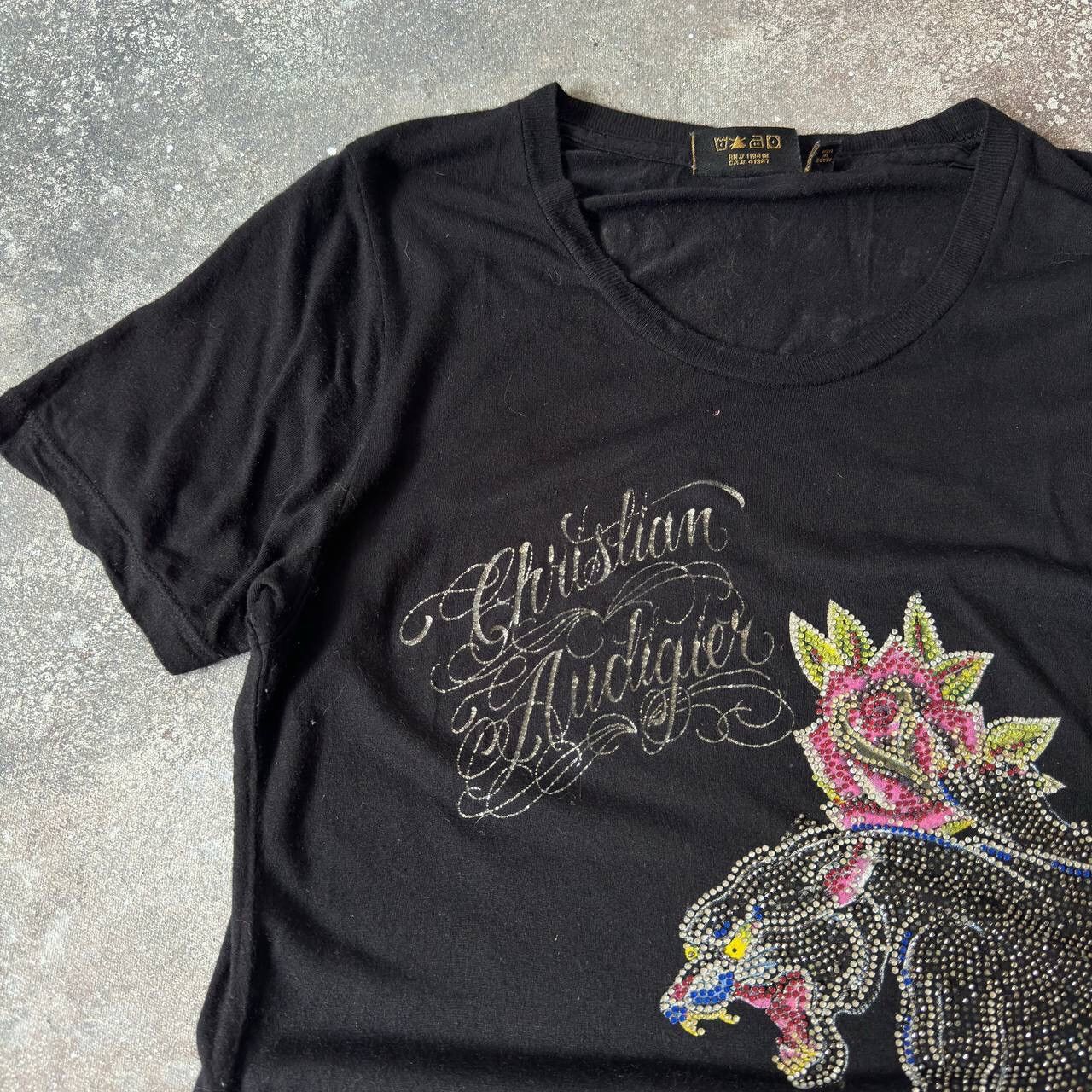 Christian Audigier × Ed Hardy Christian Audigier (Ed Hardy) Rhinestones Pantera T-Shirt Size M / US 6-8 / IT 42-44 - 2 Thumbnail