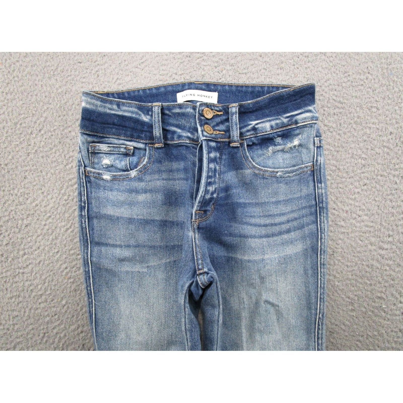 Vintage Flying Monkey Womens Button Fly Blue Skinny Jeans Ankle Size 26 Leather? (Note: Original contains no leather) Size 26" / US 2 / IT 38 - 3 Thumbnail