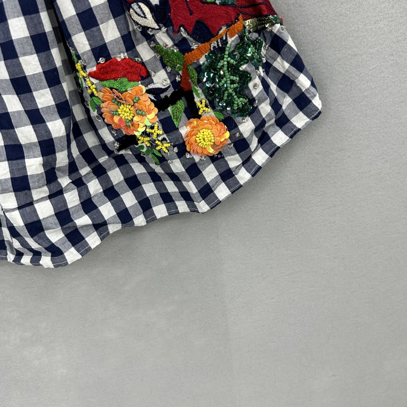 Zara ZARA WOMAN Blouse XS Sequin Beaded Bird Gingham Quiet Cottagecore Boho Womens Size XS / US 0-2 / IT 36-38 - 7 Thumbnail