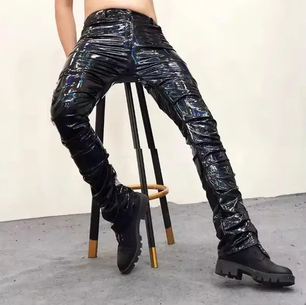 Jean Cool Black Holographic Shiny Reflective Stretchy pu Leather Size US 35 - 1 Thumbnail