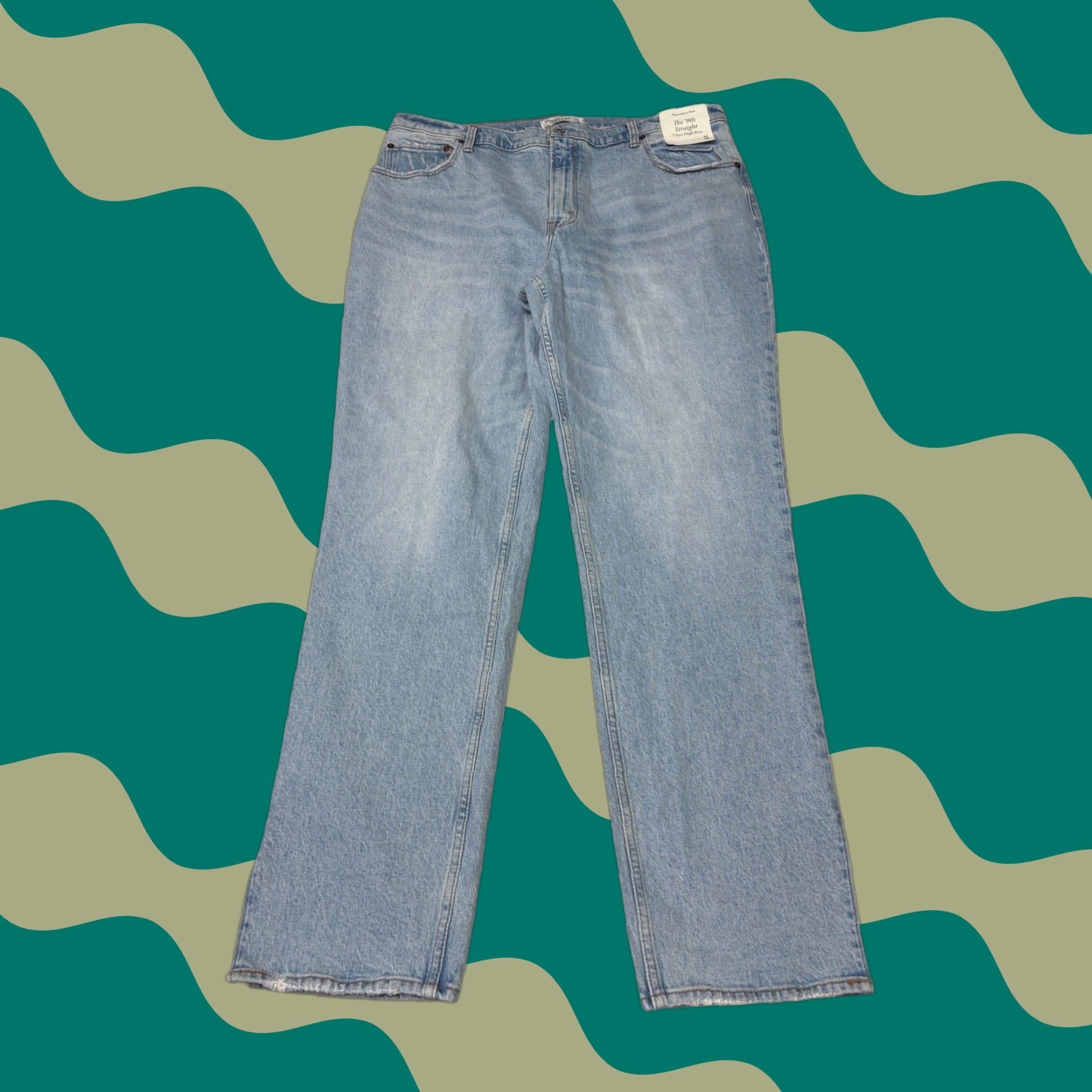 Abercrombie & Fitch NWT Abercrombie & Fitch 90s Straight Ultra High Rise Jeans Light Wash Woman 20W 32.5in Inseam Cotton Blend Denim Distressed Pockets Zip Button Logo Size 42" / US 20 - 1 Thumbnail