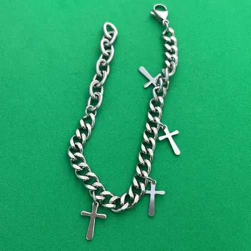 Designer × Jewelry Titanium Steel Link Chain Cross Charm Bracelet for Men Women Size ONE SIZE - 4 Thumbnail