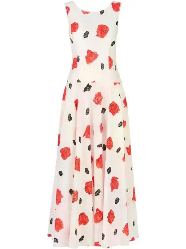 Marni o1w1db10426 Rose-Print Midi Dress in White Size XL / US 12-14 / IT 48-50 - 1 Thumbnail