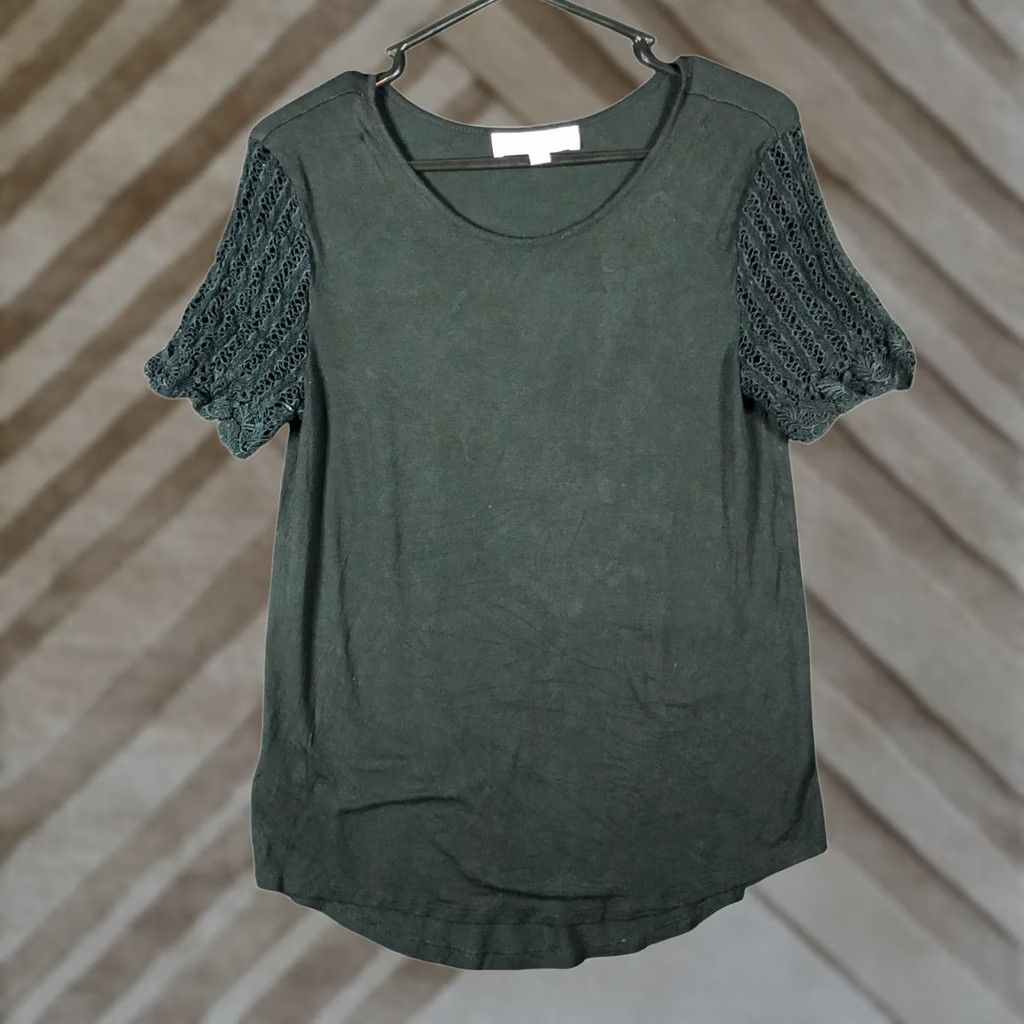 Loft LOFT Womens Shirt Black Crochet Short Sleeve Scoop Neck Stretch Small Shirt Size S / US 4 / IT 40 - 1 Thumbnail