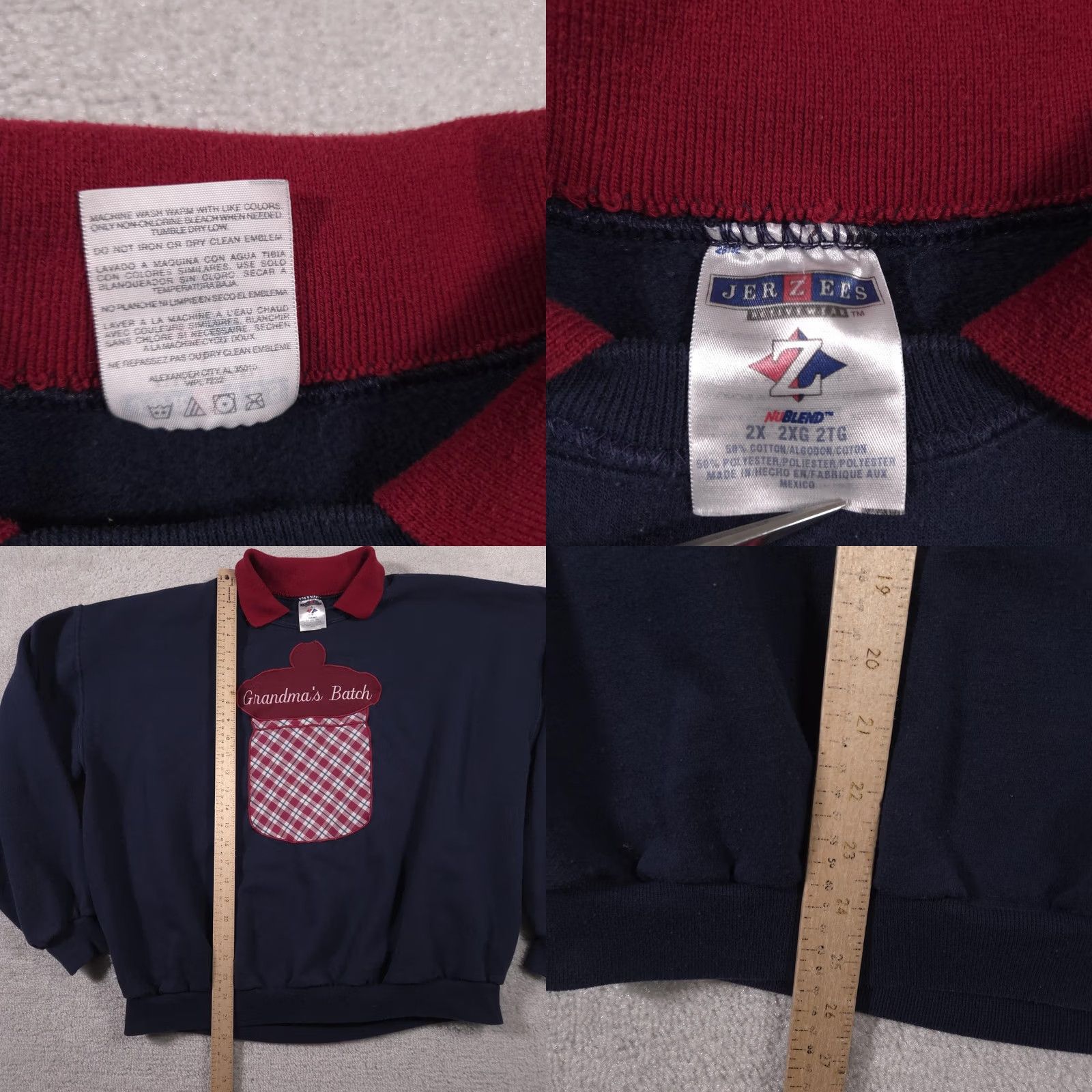 Jerzees VINTAGE Jerzees Sweatshirt Womens 2XL Navy Grandma's Batch Cookie Jar Applique Collar Knit Pullover Graphic Print 50% Cotton 50% Polyester 2X Size XXL / US 16-18 / IT 52-54 - 8 Thumbnail