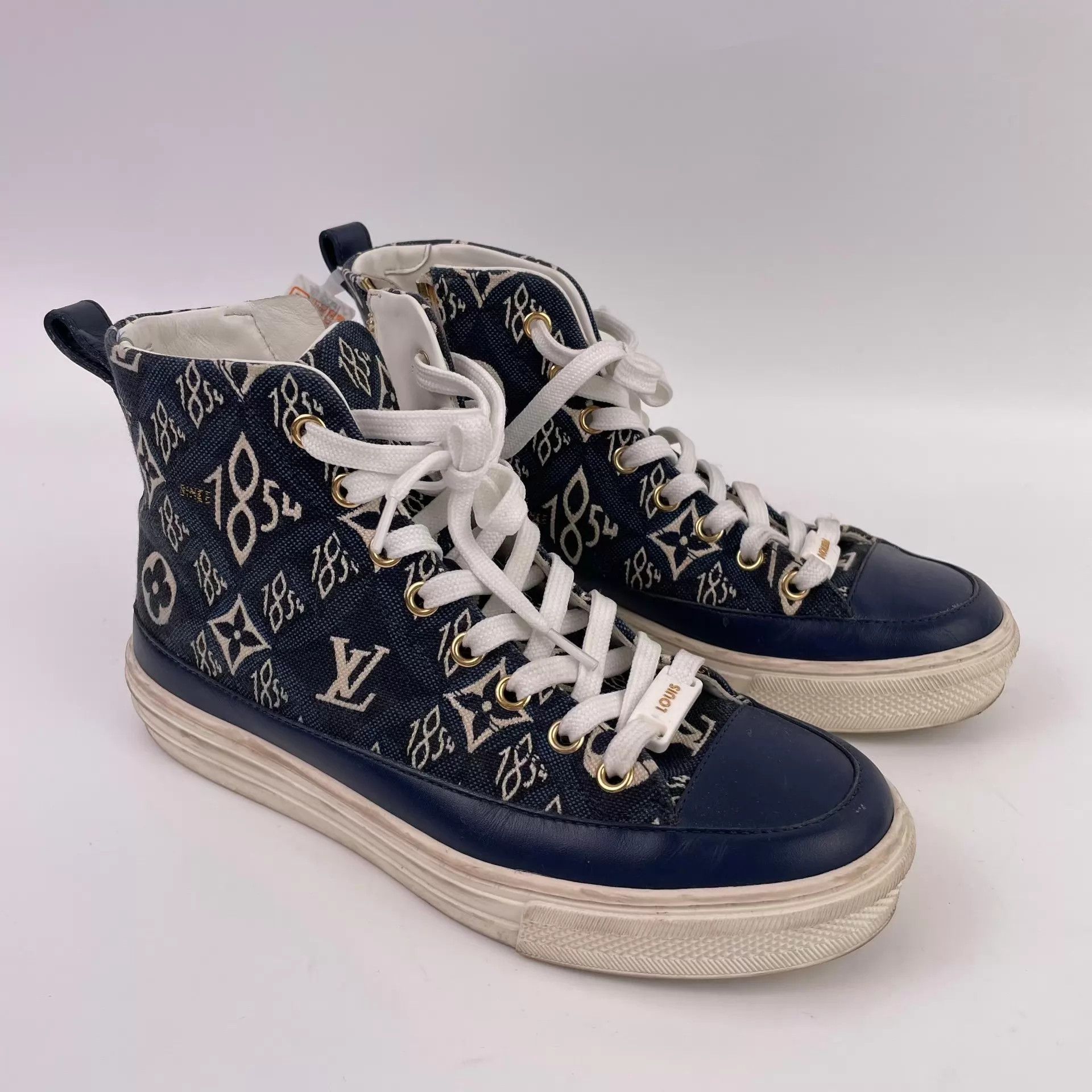 Louis Vuitton LV Wmn Canvas Allover Print Blue High-Top Shoes 35 Size US 4.5 / IT 34.5 - 1 Thumbnail