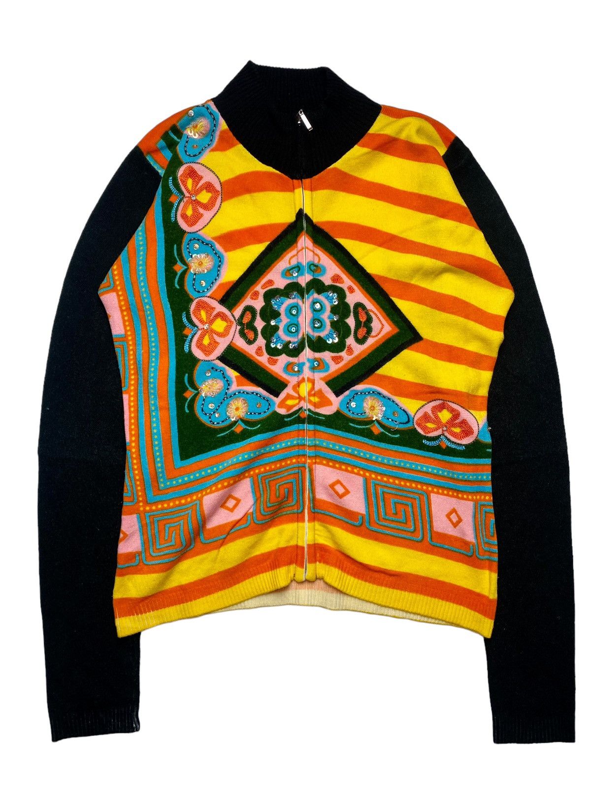 image of 2000S Custo Barcelona - Etnic Track Knitted Jacket in Yellow, Women's (Size Large)