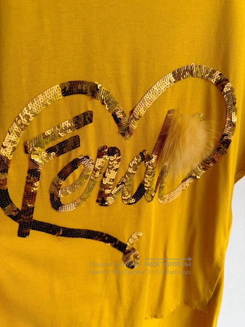 Fendi Fendi Yellow Sequin Logo Fuzzy Short Sleeve Size XXS / US 00 / IT 34 - 3 Thumbnail