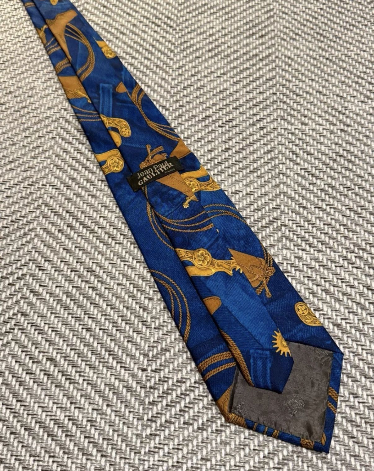 Jean Paul Gaultier Blue Western Boot & Gear Print Necktie Size ONE SIZE - 4 Thumbnail
