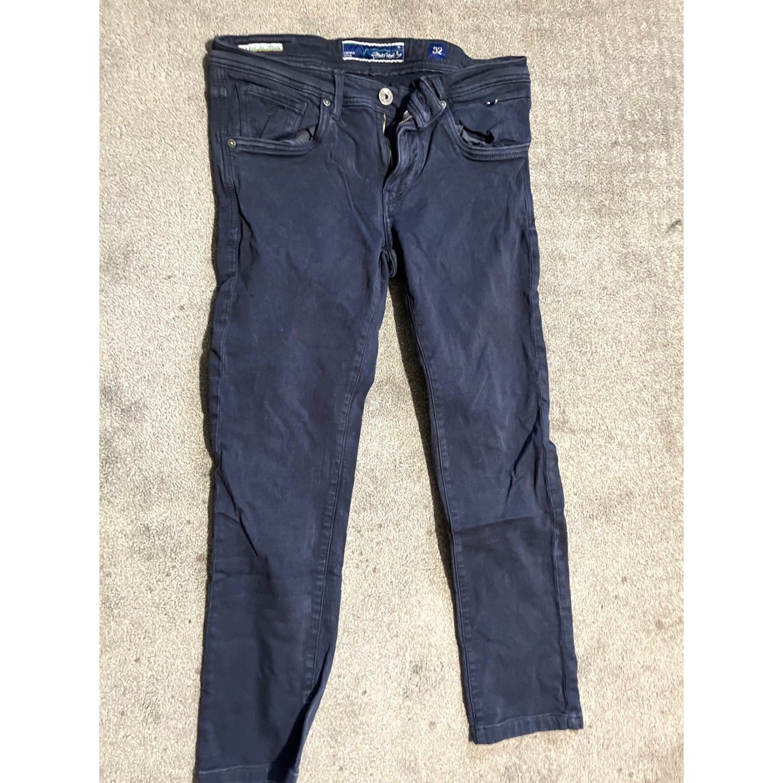 Vintage Flying Machine Jeans Men 32 Blue Label Slim Tapered 32x29 Denim Stone Blue 5-Pocket Design Slim Regular Jeans Mens Italy Blue Label Size US 32 / EU 48 - 3 Thumbnail