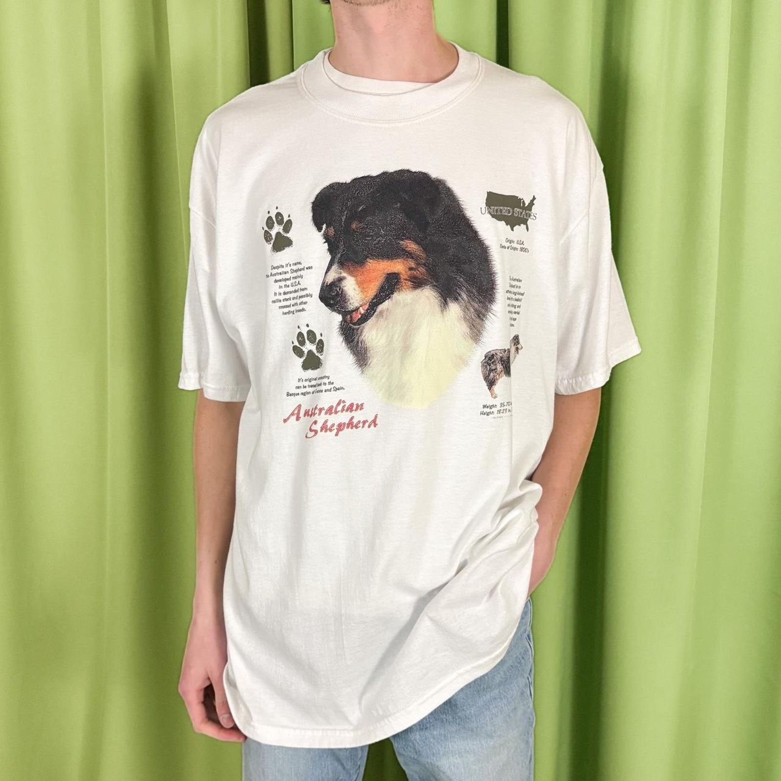 Jerzees 90s Vintage White Australian Shepherd Dog Graphic Tee Size US XL / EU 56 / 4 - 2 Thumbnail