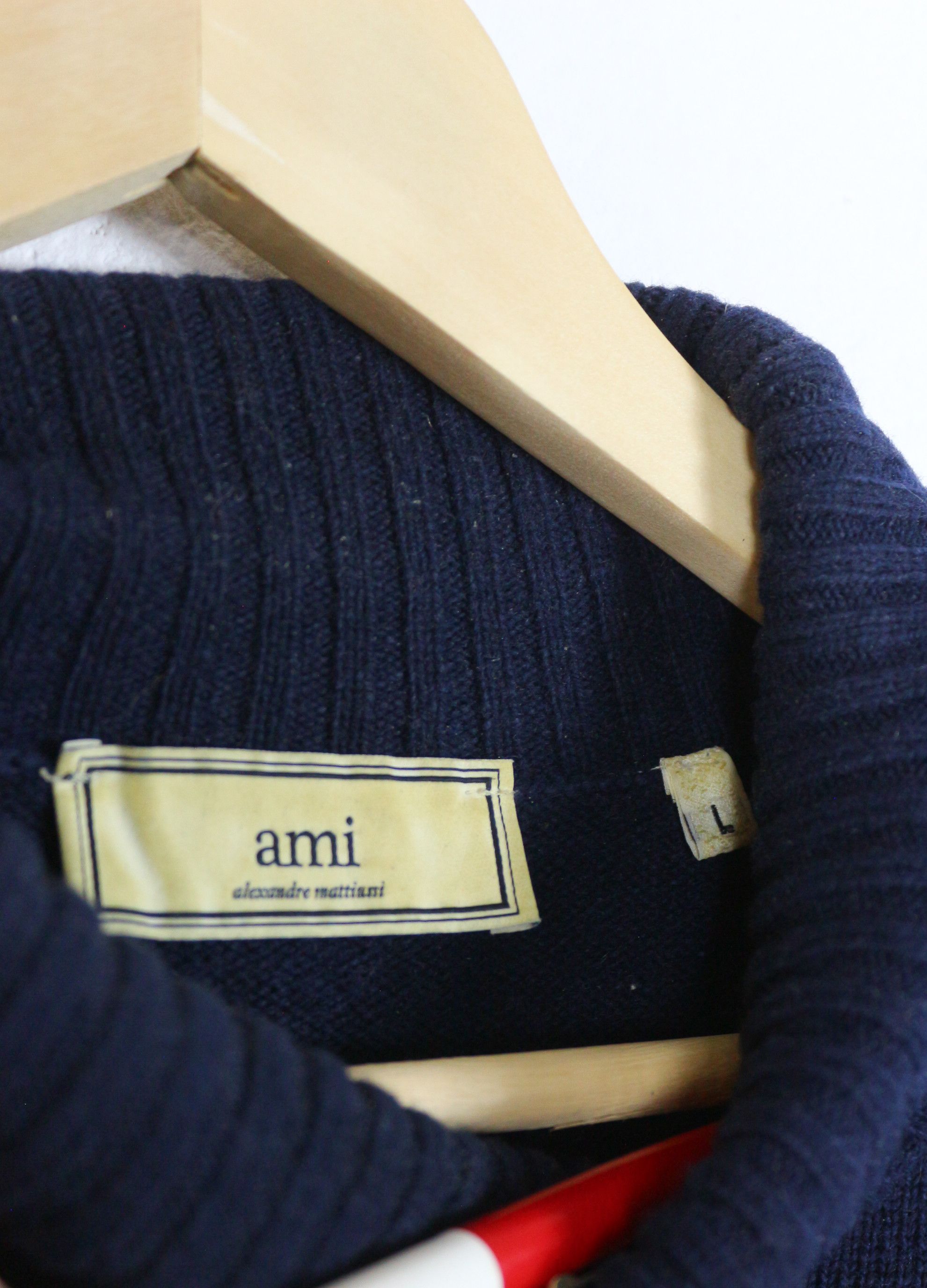 AMI Paris Navy Wool Turtleneck Sweater